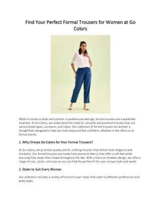 Find Your Perfect Formal Trousers for Women at Go Colors