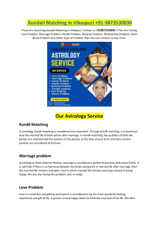 Kundali Matching in Vikaspuri  91-9873530830