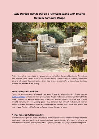 Why Devoko Stands Out as a Premium Brand with Diverse Outdoor Furniture Range