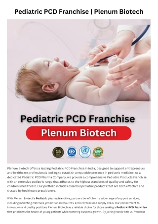 Pediatric PCD Franchise | Plenum Biotech