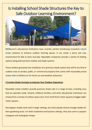 Is Installing School Shade Structures the Key to Safe Outdoor Learning Environment