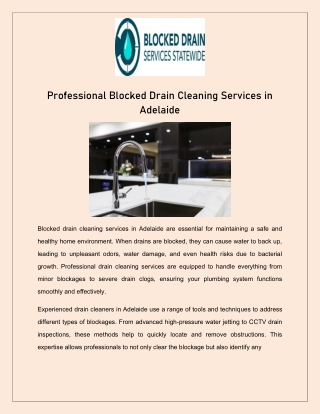 Professional Blocked Drain Cleaning Services in Adelaide