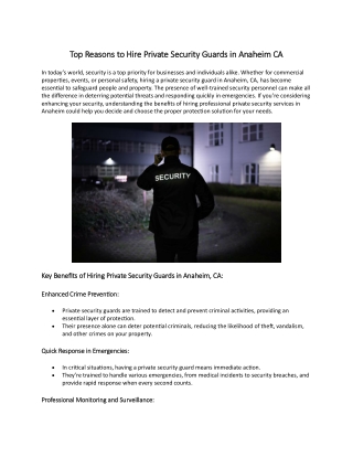 Top Reasons to Hire Private Security Guards in Anaheim CA