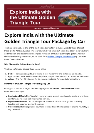 Book the Ultimate Golden Triangle Tour Package with Royal Cars and Driver Today