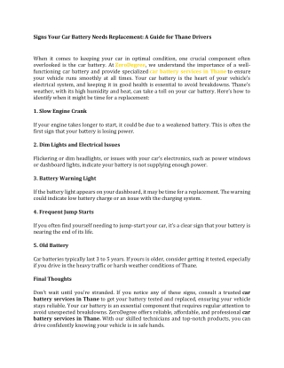 Signs Your Car Battery Needs Replacement A Guide for Thane Drivers