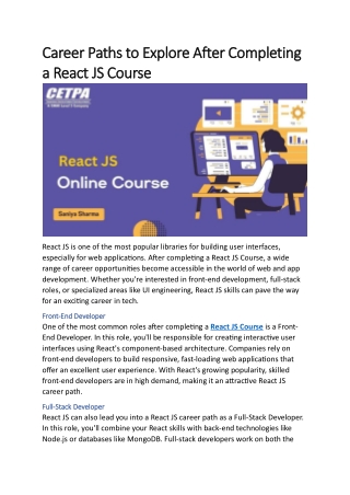 Career Paths to Explore After Completing a React JS Course