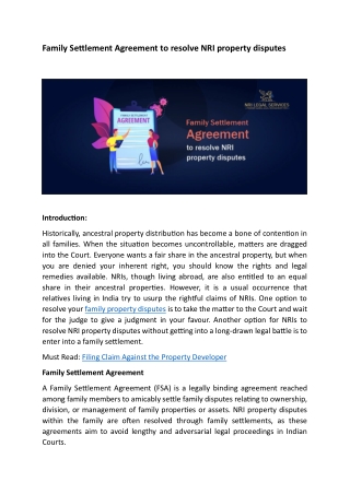 Family Settlement Agreement to resolve NRI property disputes pdf