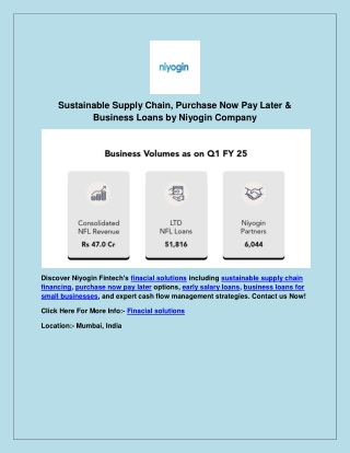 Sustainable Supply Chain, Purchase Now Pay Later & Business Loans  by Niyogin