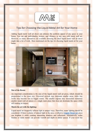 Tips for Choosing the Liquid Metal Art for Your Home