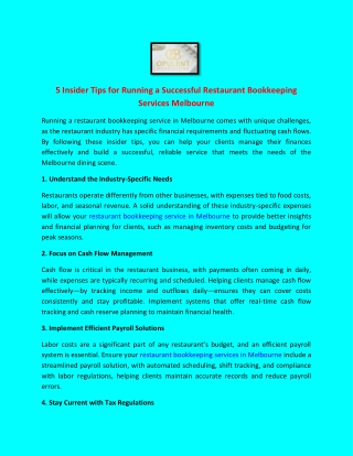 5 Insider Tips for Running a Successful Restaurant Bookkeeping Services Melbourne