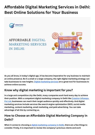 Affordable Digital Marketing Services in Delhi: Best Online Solutions for Your B
