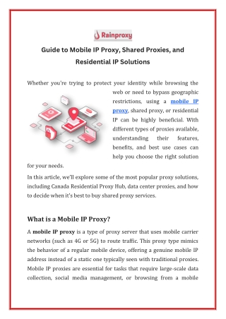 Guide to Mobile IP Proxy, Shared Proxies, and Residential IP Solutions