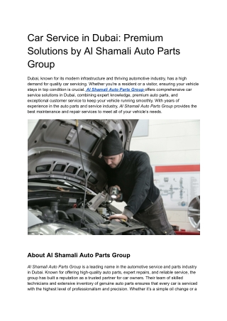 Car Service in Dubai_ Premium Solutions by Al Shamali Auto Parts Group