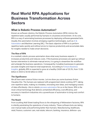 Real World RPA Applications for Business Transformation Across Sectors
