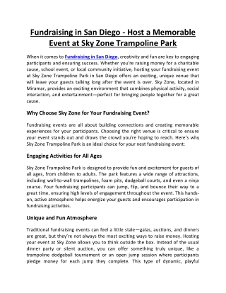 Fundraising in San Diego - Host a Memorable Event at Sky Zone Trampoline Park