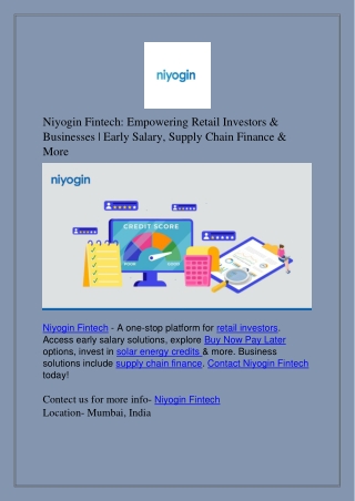 Niyogin Fintech: Empowering Retail Investors & Businesses | Early Salary, Supply