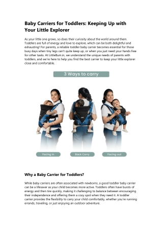 Baby Carriers for Toddlers: Keeping Up with Your Little Explorer | LittleBum.in