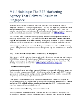 M4U Holdings The B2B Marketing Agency That Delivers Results in Singapore