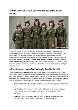 **WWII Women’s Military Uniforms: The Role of the ATS and WAAF** “During World W