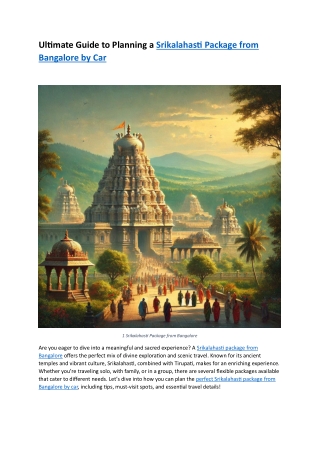 Ultimate Guide to Planning a Srikalahasti Package from Bangalore