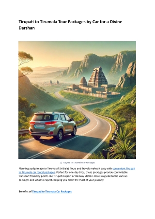 Tirupati to Tirumala Tour Packages by Car for a Divine Darshan