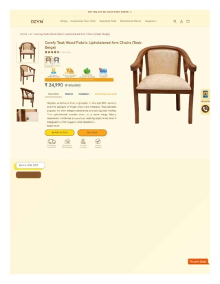 Comfy Teak Wood Fabric Upholstered Arm Chairs