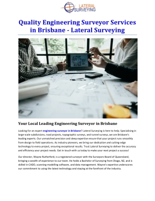 Quality Engineering Surveyor Services in Brisbane - Lateral Surveying