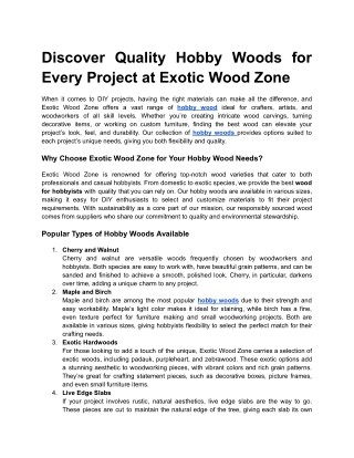 Discover Quality Hobby Woods for Every Project at Exotic Wood Zone