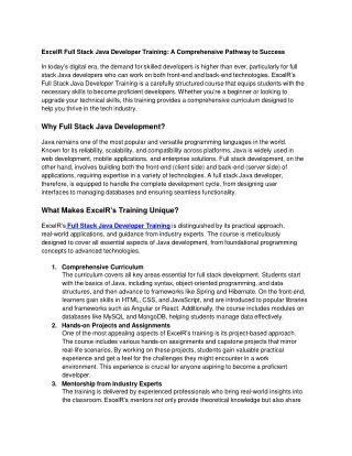 Full Stack Java Developer Training