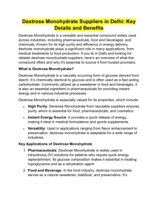 Dextrose Monohydrate Supplier in Delhi