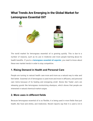 What Trends Are Emerging in the Global Market for Lemongrass Essential Oil