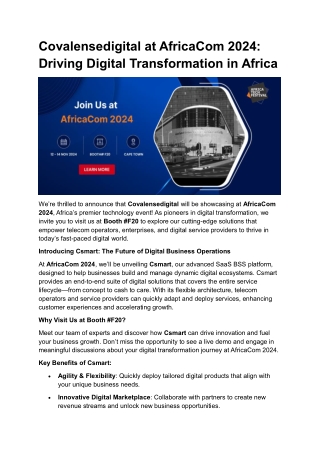 Covalensedigital at AfricaCom 2024 Driving Digital Transformation in Africa