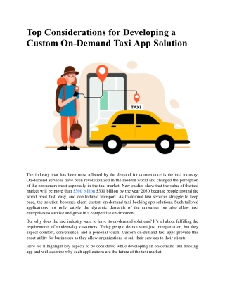 Top Considerations for Developing a Custom On-Demand Taxi App Solution