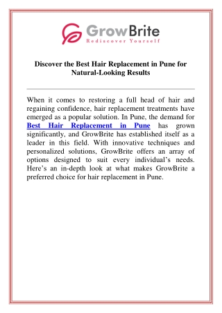 Discover the Best Hair Replacement in Pune for Natural Looking Results