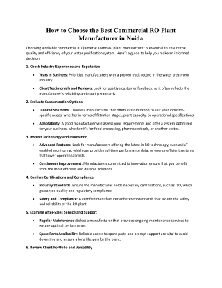 How to Choose the Best Commercial RO Plant Manufacturer in Noida