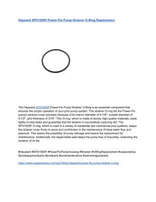 Hayward SPX1500P Power-Flo Pump Strainer O-Ring Replacement