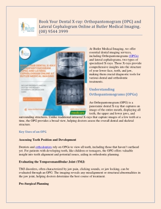 Book Your Dental X-ray (OPG) and Lateral Cephalogram Online at Butler