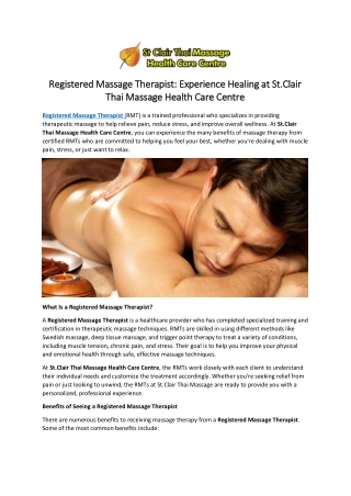 Registered Massage Therapist: Experience Healing at St.Clair Thai Massage Health