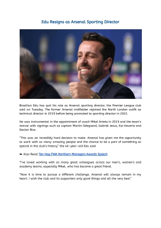 Edu Resigns as Arsenal Sporting Director
