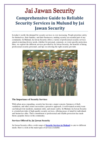 Top Security Services in Mulund for Homes and Businesses