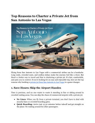 Top Reasons to Charter a Private Jet from San Antonio to Las Vegas