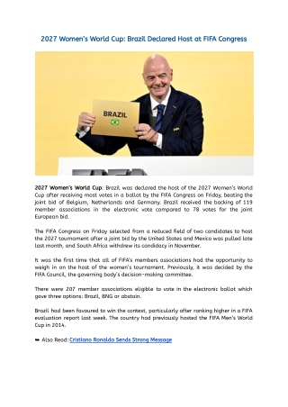 2027 Women’s World Cup_ Brazil Declared Host at FIFA Congress