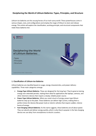 Deciphering the World of Lithium Batteries Types Principles and Structure