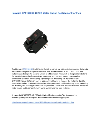 Hayward SPX1500S8 On_Off Motor Switch Replacement for Flex