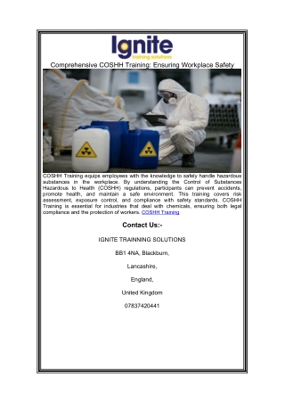 Comprehensive COSHH Training: Ensuring Workplace Safety