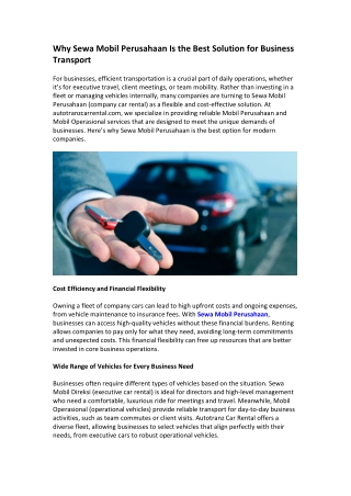 Why Sewa Mobil Perusahaan Is the Best Solution for Business Transport