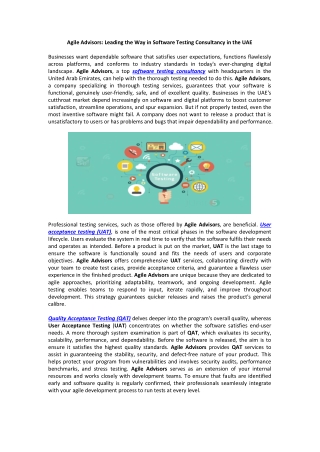 Agile Advisors: Leading the Way in Software Testing Consultancy in the UAE