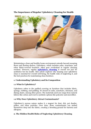 The Importance of Regular Upholstery Cleaning for Health