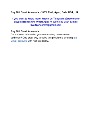 Buy Old Gmail Accounts - 100% Real, Aged, Bulk, USA, UK