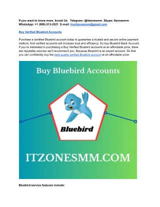 Buy Verified Bluebird Accounts - Secure & Reliable